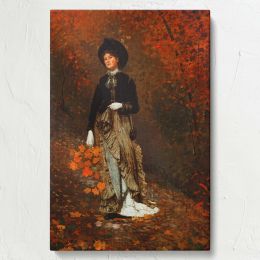 Autumn - Woman in Fall Forest with Gold Leaves By Winslow Homer 