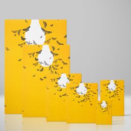 Moths and Bulb - Modern Yellow Background Butterfly Art