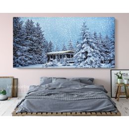 Panoramic Winter Vintage Christmas Village Snow Scene