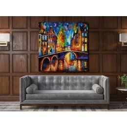 Bridges Of Amsterdam Palette Knife Oil Painting by Leonid Afremov Canvas Wall Art