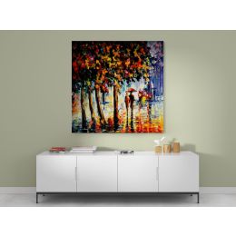 Rainy Stroll Palette Knife Oil Painting by Leonid Afremov Canvas Wall Art