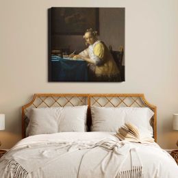 A Lady Writing a Letter (ca. 1665) by Johannes VERMEER Square Canvas Wall Art