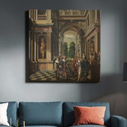A Seven-Part Decorative Sequence: A Gallery (1630 - 1632) by Dirck van Delen Square Canvas Wall Art