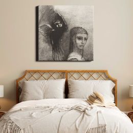 And a Large Bird, Descending From the Sky, Hurls Itself Against the Topmost Point of Her Hair, plate 3 of 10 by Odilon Redon Square Canvas Wall Art