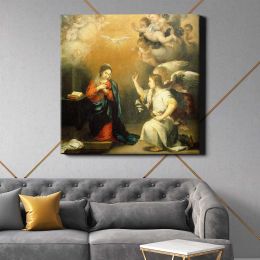Annunciation to the Virgin (ca. 1660–1680) by Bartolomé Esteban Murillo Square Canvas Wall Art