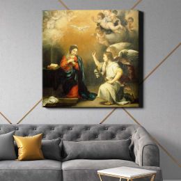 Annunciation to the Virgin (ca. 1660–1680) by Bartolomé Esteban Murillo Square Canvas Wall Art