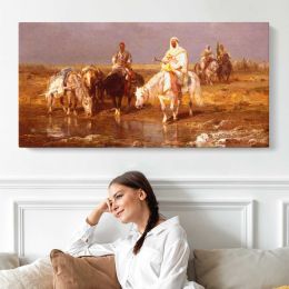 Arabs Watering Their Horses by Adolf Schreyer Panoramic Wall Art