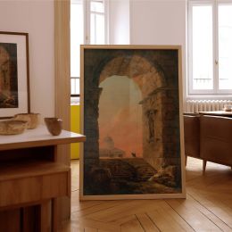 Arch and Dome Scene by Hubert Robert - Warm Architectural Composition with Sunset Sky 