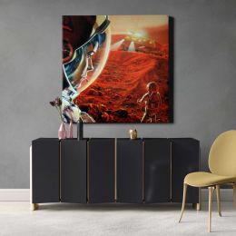 Astronauts walking on Mars during a dust storm (1989) illustrated by NASA/Paul DiMare Square Canvas Wall Art