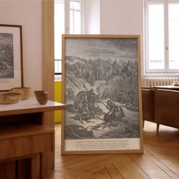 Biblical Battle Scene - Gustave Dore Dramatic Grayscale Illustration of War and Chaos 