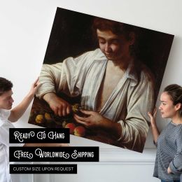 Boy Peeling a Fruit by Caravaggio Square Canvas Wall Art