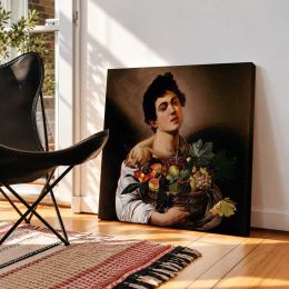 Boy with a Basket of Fruit by Caravaggio Square Canvas Wall Art
