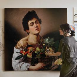 Boy with a Basket of Fruit by Caravaggio Square Canvas Wall Art