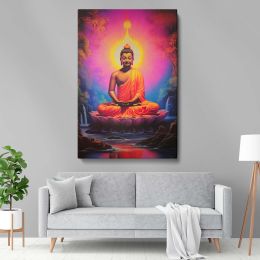 Buddha on Lotus - Radiant Aura in Pink and Orange