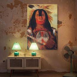 Buffalo Bull's Back Fat by George Catlin - Bold Red Paint and Feathers 
