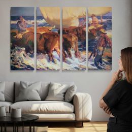 Cattle Crossing a Snowy Stream Canvas Wall Art Print
