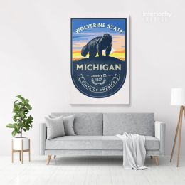 Michigan Wolverine State of America Emblem Canvas Wall Artwork Mural Print