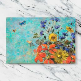 Butterflies and Flowers on Turquoise Canvas Wall Art Print