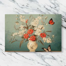 Butterflies and Flowers in a Cream Vase Canvas Wall Art Print