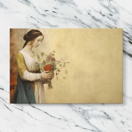 Woman Holding a Flower Bouquet Canvas Wall Art Print