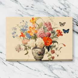 Butterflies and a Colourful Flower Bouquet Canvas Wall Art Print