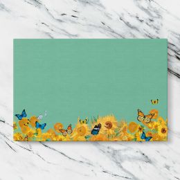 Sunflowers and Butterflies on Green Canvas Wall Art Print