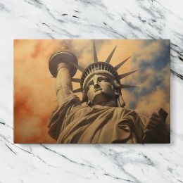Statue of Liberty beneath Golden Clouds Canvas Wall Art Print