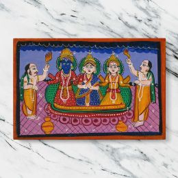 Krishna Rukmini and Balarama with Worshippers Canvas Wall Art Print