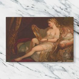 Woman with a Mirror in a Classical Interior Canvas Wall Art Print