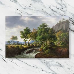 Rocky Stream and Woodland Landscape Canvas Wall Art Print
