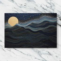 Golden Moon over Flowing Blue Mountains Canvas Wall Art Print