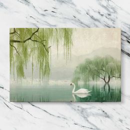 White Swan beneath Willow Trees Canvas Wall Art Print
