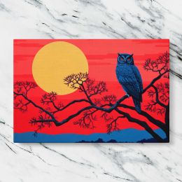 Blue Owl beneath a Golden Moon Canvas Wall Art Print