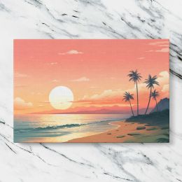 Tropical Beach at Pink Sunset Canvas Wall Art Print