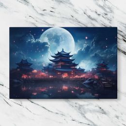 Moonlit Pagoda beneath a Starry Sky Canvas Wall Art Print