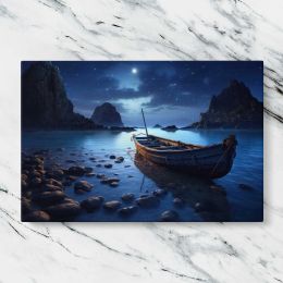 Wooden Boat on a Moonlit Shore Canvas Wall Art Print