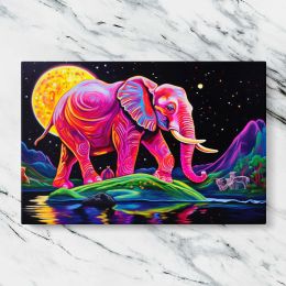 Neon Elephant beneath a Golden Moon Canvas Wall Art Print