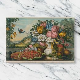 Fruit and Flowers in a Classical Garden Canvas Wall Art Print