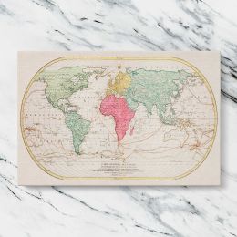 Vintage Oval World Map by Mathieu Albert Lotter Canvas Wall Art Print