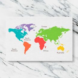 Colourful World Continents Map Canvas Wall Art Print