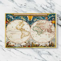 Decorative Double Hemisphere World Map by Joan Blaeu Canvas Wall Art Print