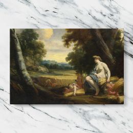Classical Woman and Cherubs beside a Stream Canvas Wall Art Print