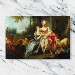 Two Women with Flowers and Sheep Canvas Wall Art Print