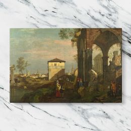 Classical Ruins overlooking a Coastal Town Canvas Wall Art Print