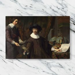 Two Gentlemen with Maps and a Globe Canvas Wall Art Print