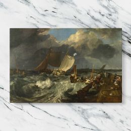 Stormy Harbour with Boats and Fishermen Canvas Wall Art Print