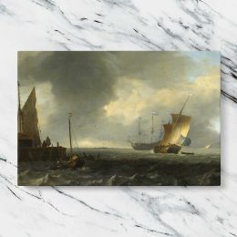 Sailing Vessels near a Stone Harbour Wall Canvas Wall Art Print