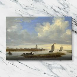 Estuary Boats and Distant Church Tower Canvas Wall Art Print
