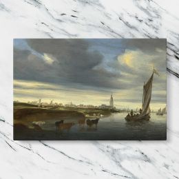 Cattle beside a River with Sailing Boats Canvas Wall Art Print