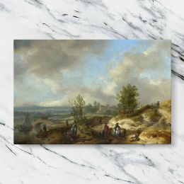 Coastal Dunes with Figures and Sailing Boats Canvas Wall Art Print